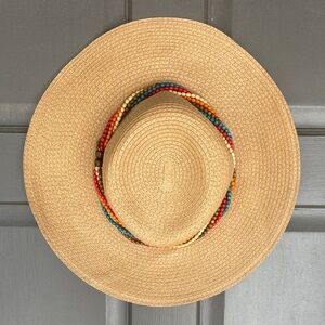 GUC Tan Straw Hat with Multicolor Bead Band